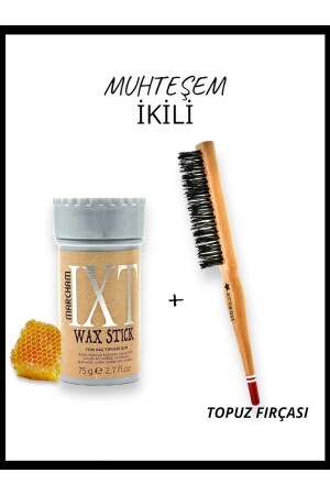 Hair Wax Stick 75gr - Saç Sabitleyici Berberstıckwax Kırmızı Uçlu Topuz Fırçası - Marcham