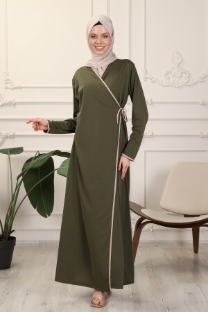 Haki Kruvaze Yaka Biyeli Esnek Interlok Kumaş Namaz Elbisesi NSA4217 - Transacoustic