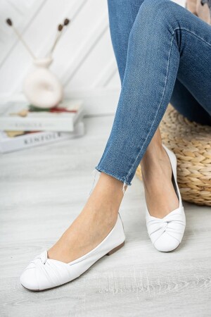 Hakiki Deri Beyaz Kadın Deri Babet Dp58-4053 DP58-4053 - Deripabuc