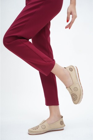 Hakiki Deri Yeni Bej Kadın Deri Babet Dp16-0065 DP16-0065 - Deripabuc