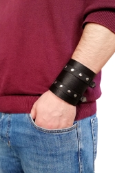 Hakiki Doğal Dana Derisi Siyah Renk Geniş Motorcu Bileklik CDM-000167 - Cascades Leather