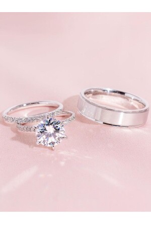 Halbkreisring-Solitär und Ehering in Leuchtbox - Crystal Diamond Zirconia