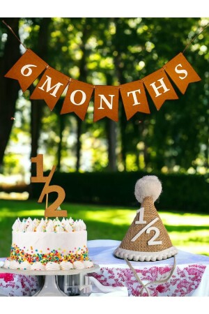 Half Age 6 Months 3 Piece Kraft Swallow Flag Set Straw Hat Cake Decoration - Partifabrik