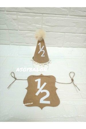 Half Age 6 Months Hat Jute Fabric Cream Pompon Hat Birthday Hat 6 months Pompom Sack Fabric - Asöy