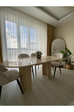 Half Moon Leg Travertine Marble Dining Table - Miarik Design & Dekorasyon