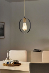 Halka Tekli Siyah Eskitme Boyalı Modern Sarkıt Mutfak Salon Sarkıt Avize 3358-01-BL-FR - Apliqa