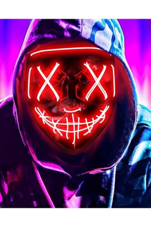 Hallowen LED Lighted Neon Mask 3 Modes Party Entertainment Mask Transparent Red Led Neon Mask Mask Red01 - TEKNOLOJİ WORLD