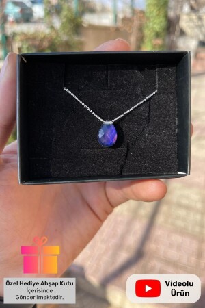 Halskette mit natürlichem Gefühlsstein, die je nach Hitze ihre Farbe ändert, in Geschenkbox. Halskette „Feeling“ aus 925er-Sterlingsilber, LCN-101-107 - Lucente Jewellery