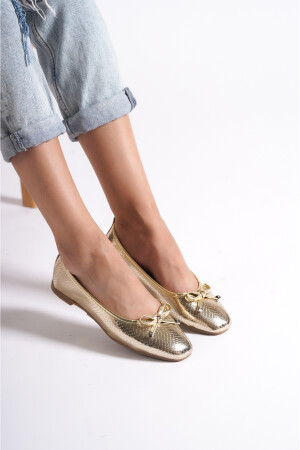 Hana Trend Gold Damen-Ballerinas mit Schleife - Capone Outfitters