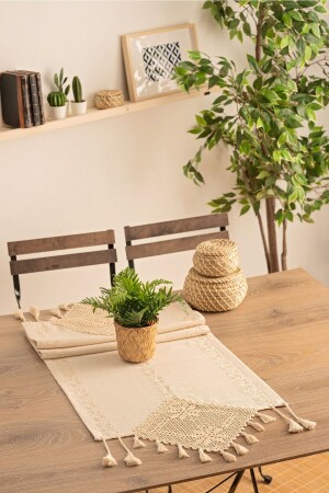 Hand Laced And Thread Embroidered Linen Runnner - Buldan Csn Tekstil