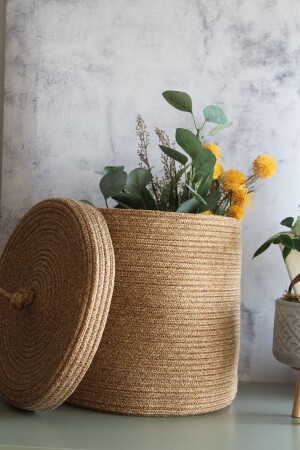 Hand Woven Wicker Basket with Jute Lid - Bathroom Dirty Basket - Kitchen Organizer Basket and Flower Pot - Bukika