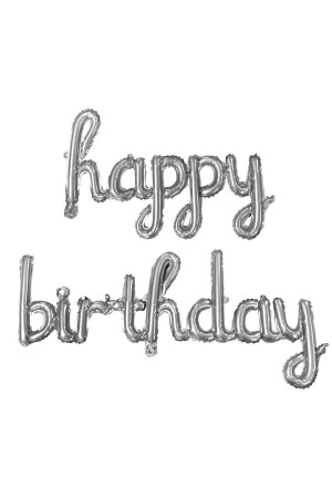Hand Written 16 Inch Happy Birthday Silver Balloon Set - Patladı Gitti