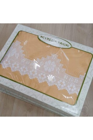 Handcrafted Lace Duvet Cover Set Akfil Fabric Heavy Pico And Ribbed Bed Sheet Without Lace Crown Yellow brs851631 - bursa çeyiz