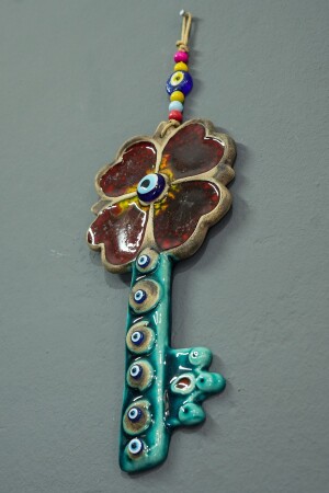 Handgefertigter Schlüssel-Wandschmuck aus Keramik, dekoratives Wandornament, bedeutungsvolles Evil-Eye-Perlen-Souvenir, CMKNSERAMKEY - caMekan