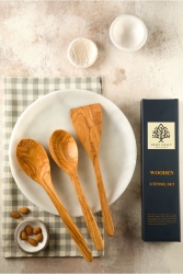 Handgefertigtes 3-teiliges Holzlöffel- und Spatel-Set aus Olivenholz, groß, DCOW3PCSSS - Demy Craft