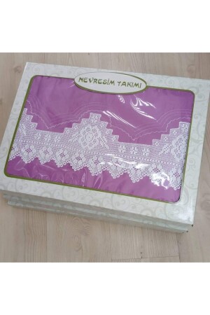 Handgefertigtes Spitzen-Bettbezug-Set aus Akfil-Stoff, schweres Pico- und geripptes Bettlaken ohne Spitze, brs851631 - bursa çeyiz