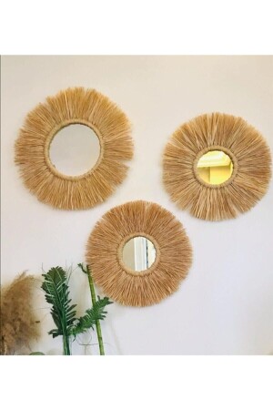 Handmade 3-Piece Mirrored Raffia Wall Ornament - Casadilegno