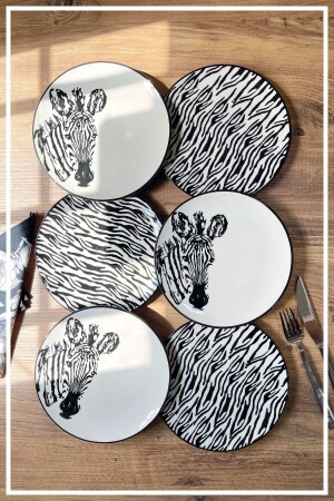 Handmade 6-Piece Ceramic Cake Serving Set - Zebra Pattern HZR1413 - HAZARPAZAR
