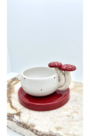 Handmade Ceramic Cup with Mushroom Design 120ml PORTA019 - Port Aksesuar