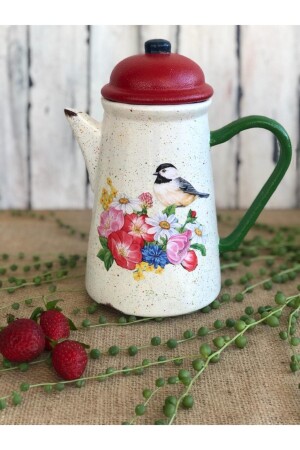 Handmade Ceramic Jug with Lid and 2 Colorful Birds - Handmadesign