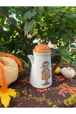 Handmade Ceramic Jug with Lid - Girl in Pumpkin Pattern Dress SURAHI161 - Handmadesign