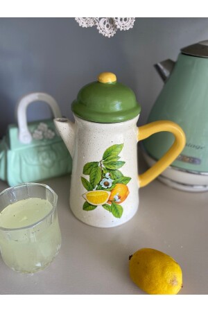 Handmade Ceramic Jug with Lid - Lemon Floral Cream SURAHI156 - Handmadesign