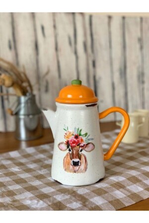 Handmade Ceramic Jug with Lid Orange Cow SURAHI26 - Handmadesign