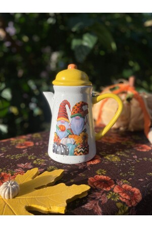 Handmade Ceramic Jug with Lid - Pumpkin Dwarf (autumn Gnome) SURAHI167 - Handmadesign