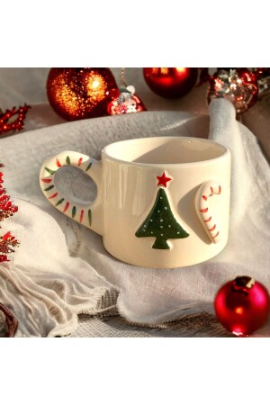 Handmade Ceramic Mug Candy Cane Winter New Year Christmas Pine Tree Tea Coffee Cup Mug Gift Dowry - Ddhandmade