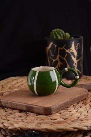 Handmade Ceramic Mug Cup Cup Mug Green White Striped - Veraev