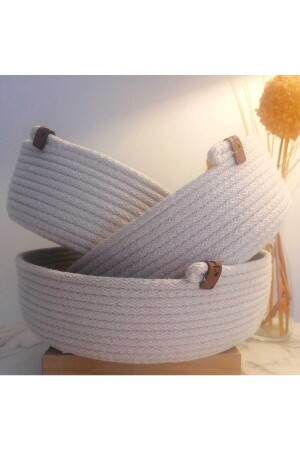Handmade Ecru 3-Piece Wicker Basket Set from Cotton Thread - Multi-Purpose Organizer - Madam
