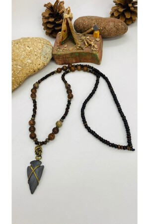 Handmade Ethnic Authentic Hippie Bohemian Arrowhead Wooden Bead Long Necklace 1614 - Porsuk Alternatif