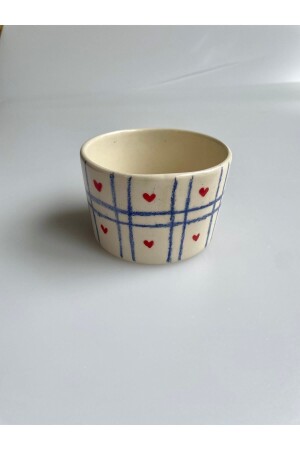 Handmade Heart Patterned Blue Striped Ceramic Mug Aln3628362 - Nouis