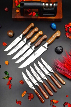 Handmade Knife Kitchen Meat Bread Vegetable Fruit Knife & Sharpening Apparatus 12 Piece Dowry Set 12asd1jjk - SWENCRAFT