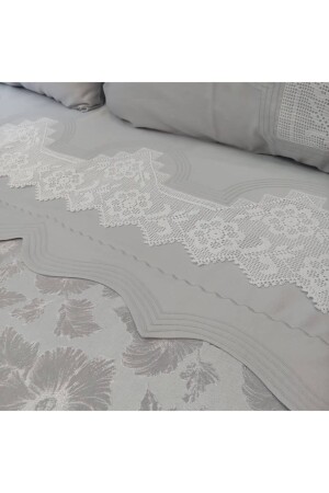 Handmade Lace Pique Set with Lacy Sheet - Silver Gray - Bursa Çeyiz