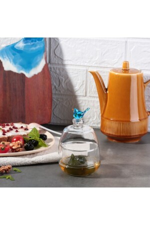 Handmade Murano Glass Design Covered Jam & Sugar Bowl with Blue Bird Figure ada5175 - ADAMODART