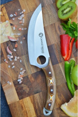 Handmade Perforated Verzalit Chef Kitchen Butcher Knife Meat Bread Fruit Vegetable Knife Leather Sheath Gift VRZLTKNLLI1 - CANOZTREND