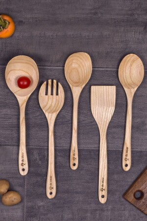 Handmade Premium 5 Piece Wooden, Wooden Kitchen Spoon Set Ladle, Fork, Rice Spoon, Spatula, Spoon TYC00666059773 - Öz ahsap