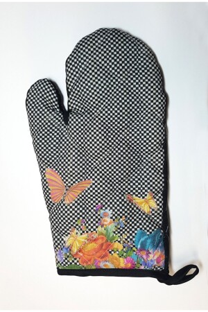 Handz schwarz-weiß karierte, bunte Blumen- und Schmetterlings-Küchenhandschuhe GLIVEN3 - HANDZ DESIGN