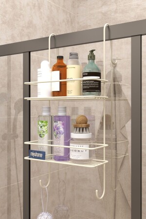 Hangable Luxury Bathroom Shelf Shampoo Holder with Hook Stainless Shower Enclosure Shelf Hangs Without Drilling Shower Shelf BEIGE - Moniev