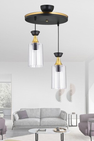 Hängelampen-Tablett, 2-teilig, Rohrglimmer, transparent, gelb gestreift, moderner Kronleuchter TYC00765169333 - Genel Markalar