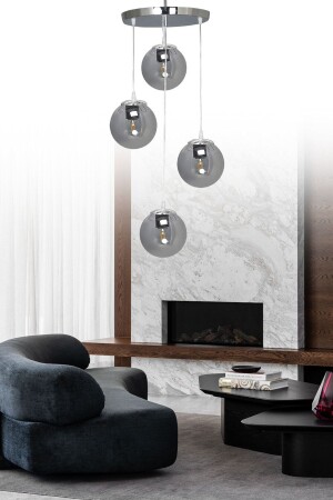 Hängelampentablett Silber 4-teiliger Rauchglas-Kronleuchter SEF154 - ŞL Şef Light