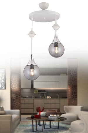 Hängelampentablett, weiß, 2-teilig, geräuchertes Kugelglas, Chrom, Luxus-Kronleuchter TYC00741178834 - Kraliçe