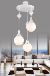 Hängelampentablett Weiß 3-teilig Weiß Glop Top Glas Chrom Nach unten gerichteter Luxus-Kronleuchter snsz50169 - SONSUZ AYDINLATMA&AVİZE