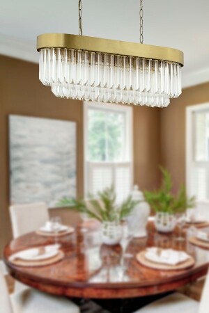 Hanzade Rectangular Tumbled Crystal, Stone Modern Design Dining Table Top, Crystal Living Room Chandelier 7000-1134-11-00 - Apliqa
