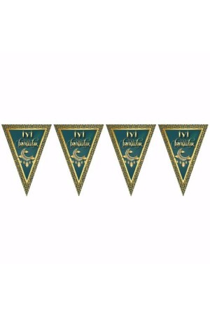 Happy Eid Written Triangle Pennant 2 Meters 10 Flags Muslim Festival Eid al-Fitr Religious Islamic Ornament - Huzur Party Store