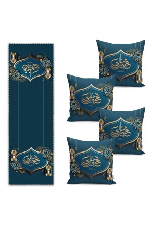 Happy Holidays Arabic Motif Digital Printed Runner & Throw Pillow Cover Set - Realhomes