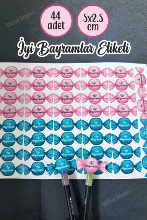 Happy Holidays Label in Candy Shape 5x2. 5 cm 44 Pieces Water Resistant Sticker - Sticker Ekspres