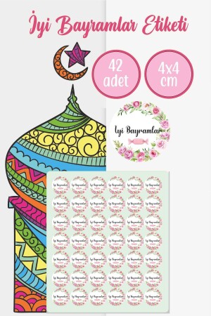 Happy Holidays Label with Flowers and Candies 4 cm 42 Pieces Water Resistant Sticker - Sticker Ekspres