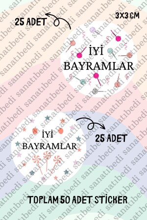 Happy Holidays Themed Holiday Sticker Label (50 Pieces 3x3 cm) - Beyaz Grafik